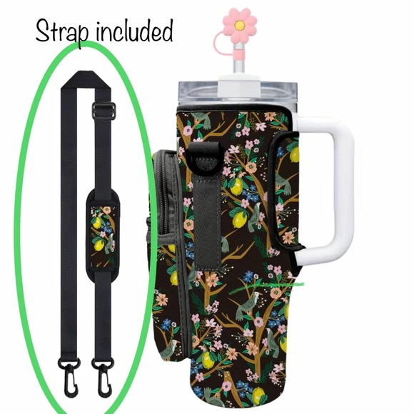 New Tumbler Sleeve with Adjustable Strap & Attached Zippered Pouch - Picture 3 of 16